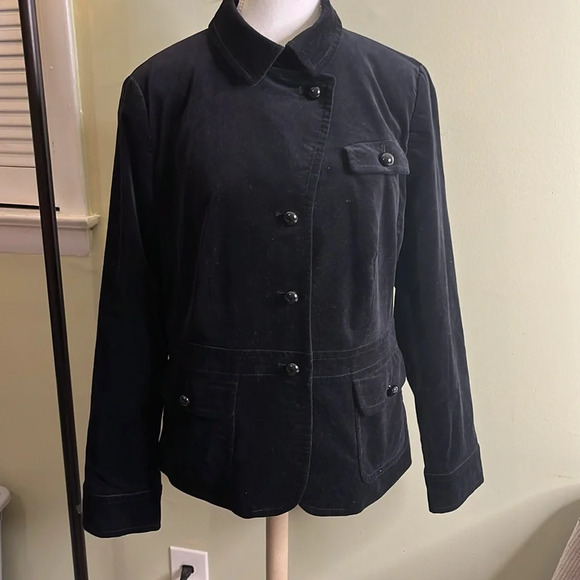 Talbots Velvet Black Ruffle Accent back Long Sleeve bubble buttons Blazer Jacket - Picture 1 of 17